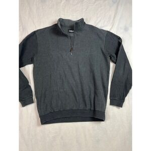 Straight Down Mens Houndstooth Quarter Zip Pullover Charcoal Grey Size Large